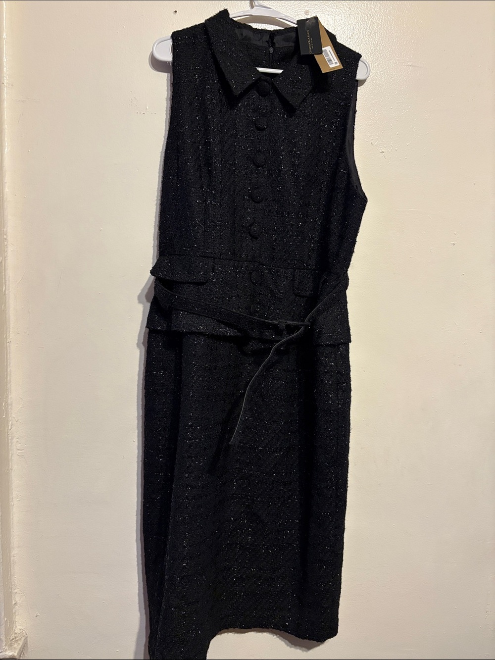 Donna Karan Black Sleeveless Midi Dress with Waist Tie Size 16